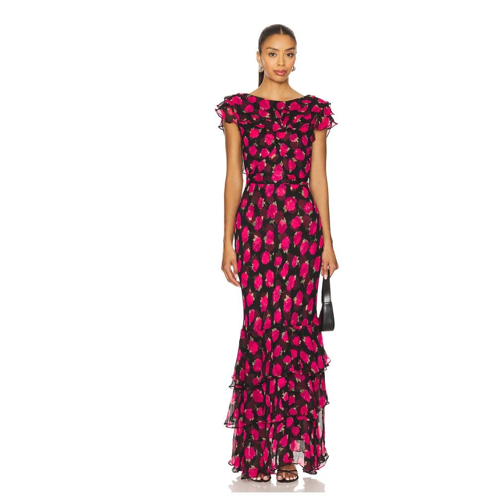 Rixo Rio Vintage Rose Black Maxi Dress Size 12